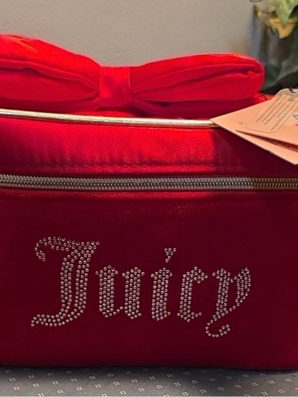 Juicy Couture Red Velvet Bow Rhinestone Logo Cosmetic Case